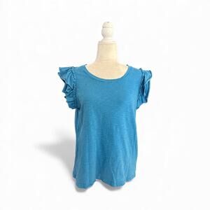 Jane and Delaney Sky Blue Ruffled Short Sleeve Top Size Medium